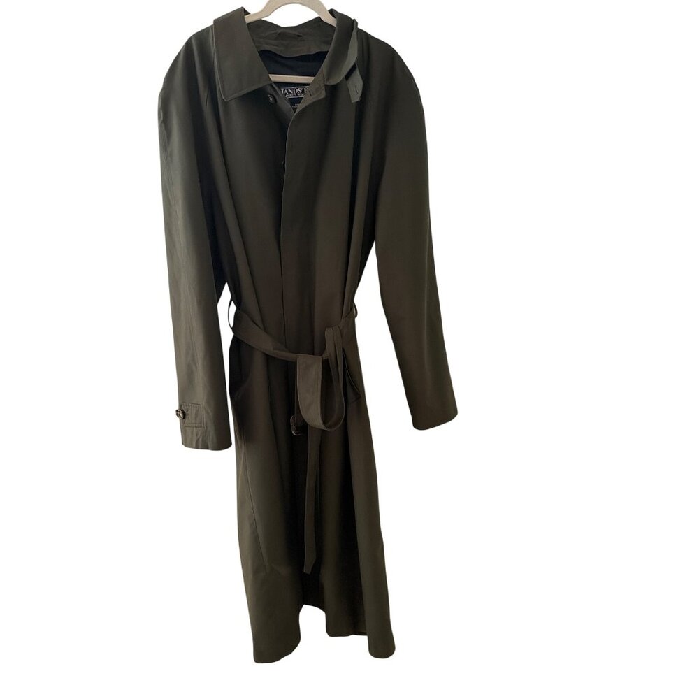 Lands End Mens Green Trench Coat XL‎ 46/48 Regular/Standard With Belt